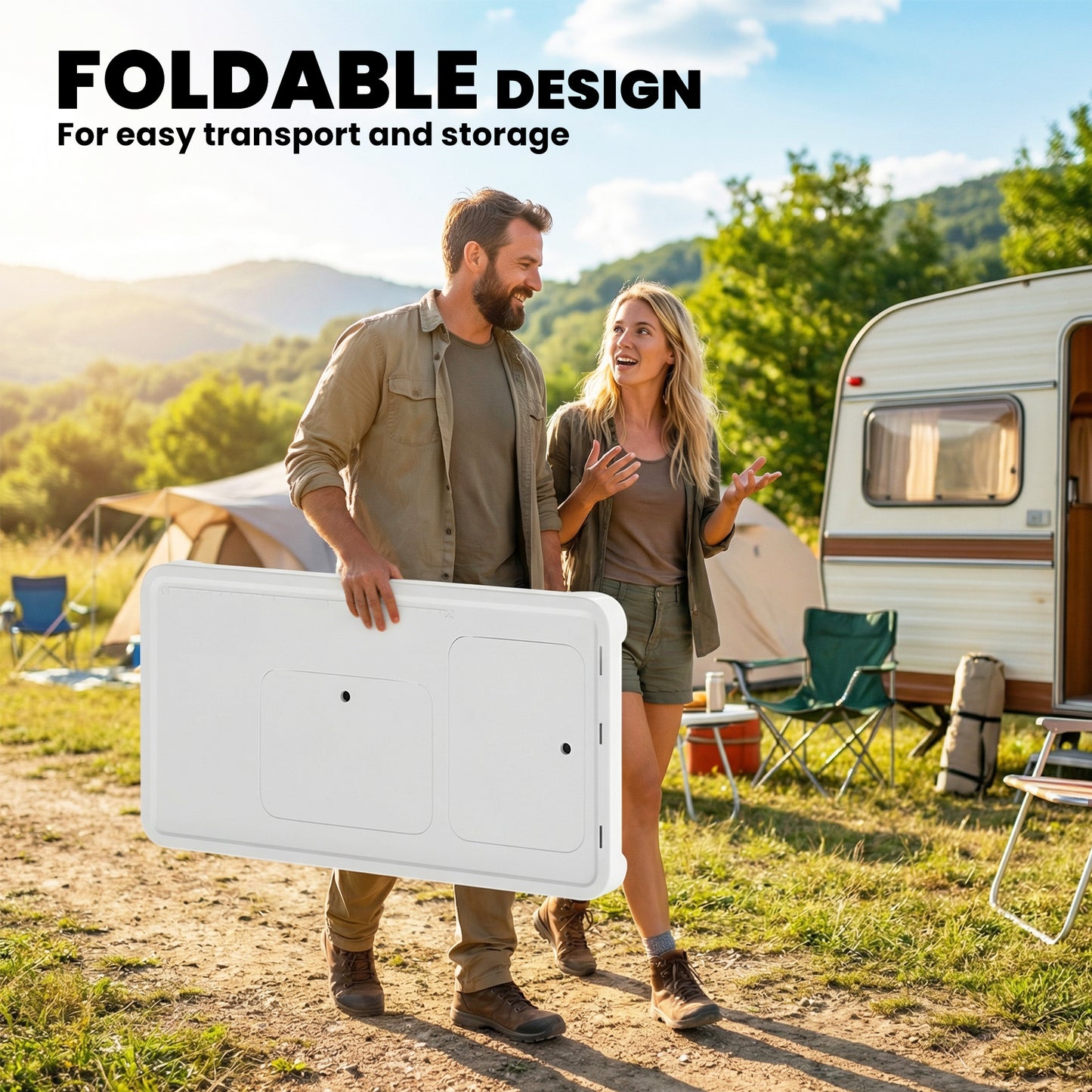 Fish Cleaning Table Folding Sink Portable Camping Sink with Side Shelf & Bottom Rack for Outdoor White