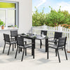 Patio Dining Set for 6, Aluminum Expandable Outdoor Table and 6 Stackable Chairs with Padded Back, Mesh Seat, Black