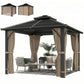 10' x 10' Hardtop Gazebo with 7mm Polycarbonate Double-Tier Roof, Outdoor Gazebo with Netting and Curtains, Khaki