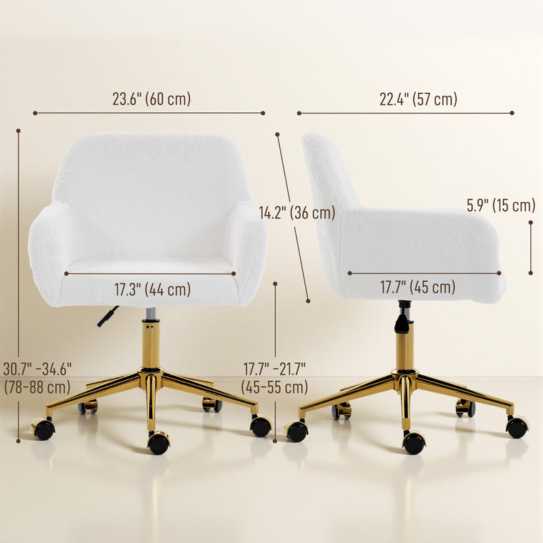 Faux Fur Vanity Office Chair - Cream White