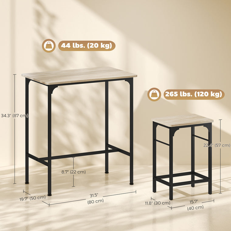 3-Piece Bar Table Set for 2 with Stools - Natural Wood