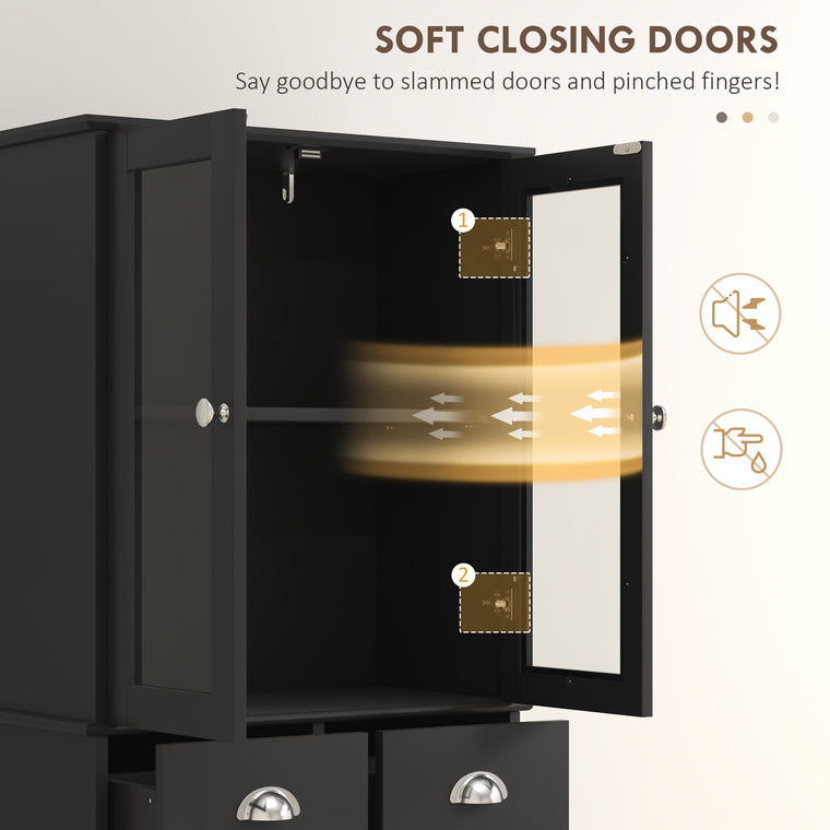 61" Kitchen Pantry Cabinet with Glass Doors