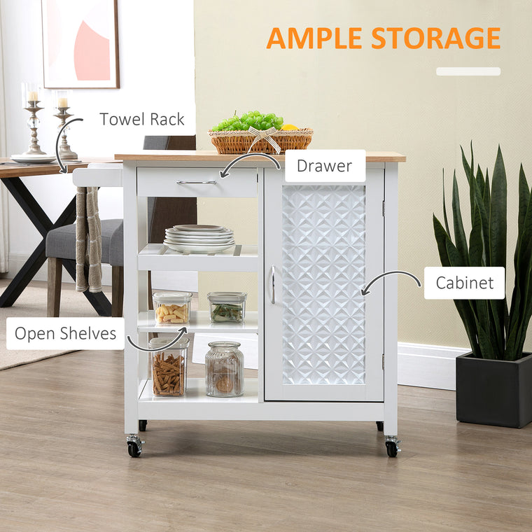 Rolling Kitchen Island with Storage Drawer - White