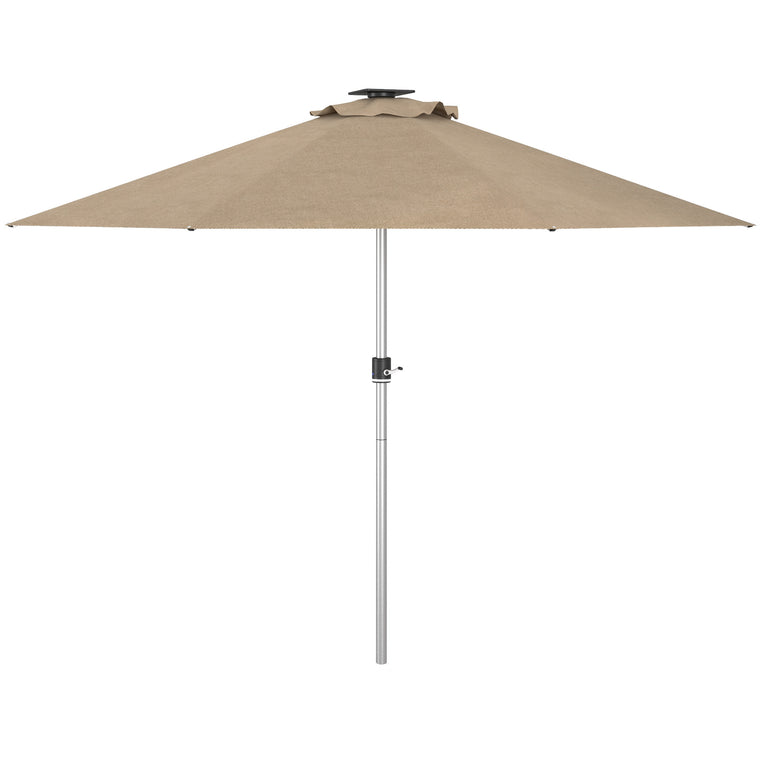 Khaki LED Patio Umbrella with 4 Modes, Solar & USB Charging