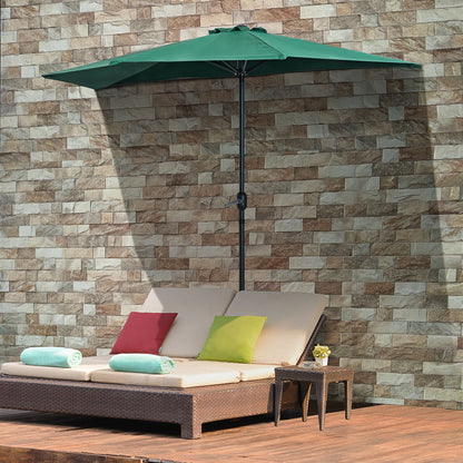 9ft Dark Green Half Round Table Umbrella with Crank Mechanism