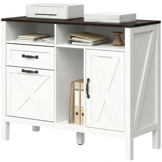 Lateral Filing Cabinet with Open Shelves - White