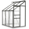 Aluminum Lean-to Greenhouse Polycarbonate Walk-in Greenhouse with Rain Gutter and Sliding Door, 6' x 4', Dark Grey