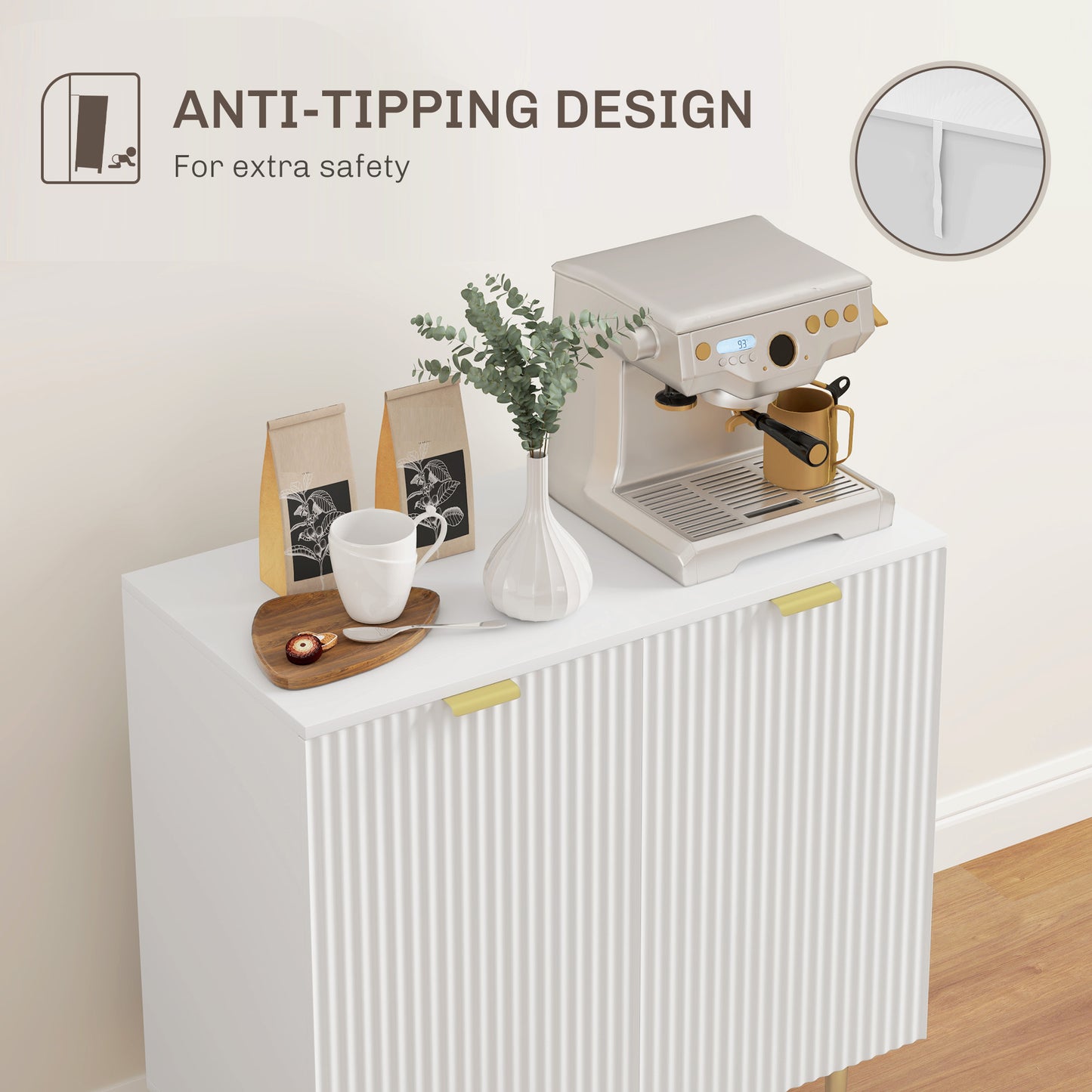 Modern Kitchen Storage Cabinet, Sideboard Buffet Cabinet with Adjustable Shelves and Metal Legs for Kitchen, White