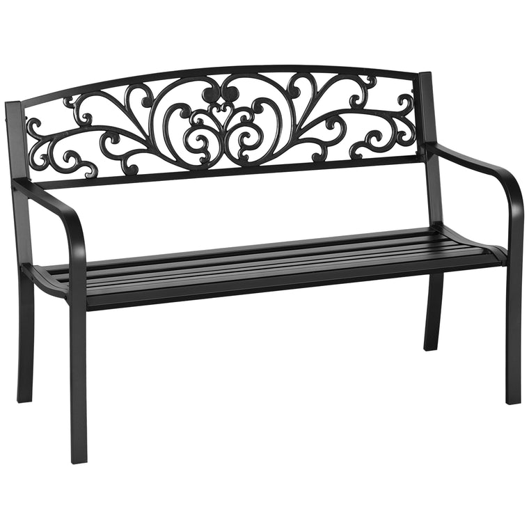 Black 50" Garden Bench with Blossoming Pattern