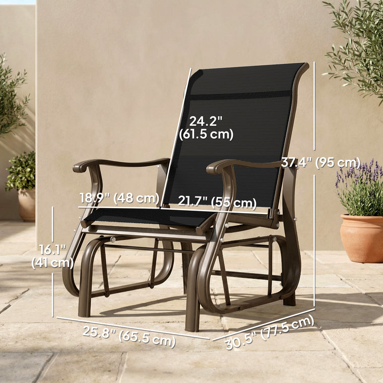 Steel Frame Patio Glider Chair with Mesh Fabric - Black