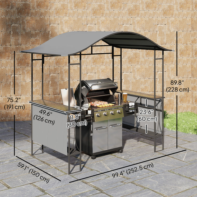 8' x 5' Dark Grey Grill Gazebo with 2 Side Shelves