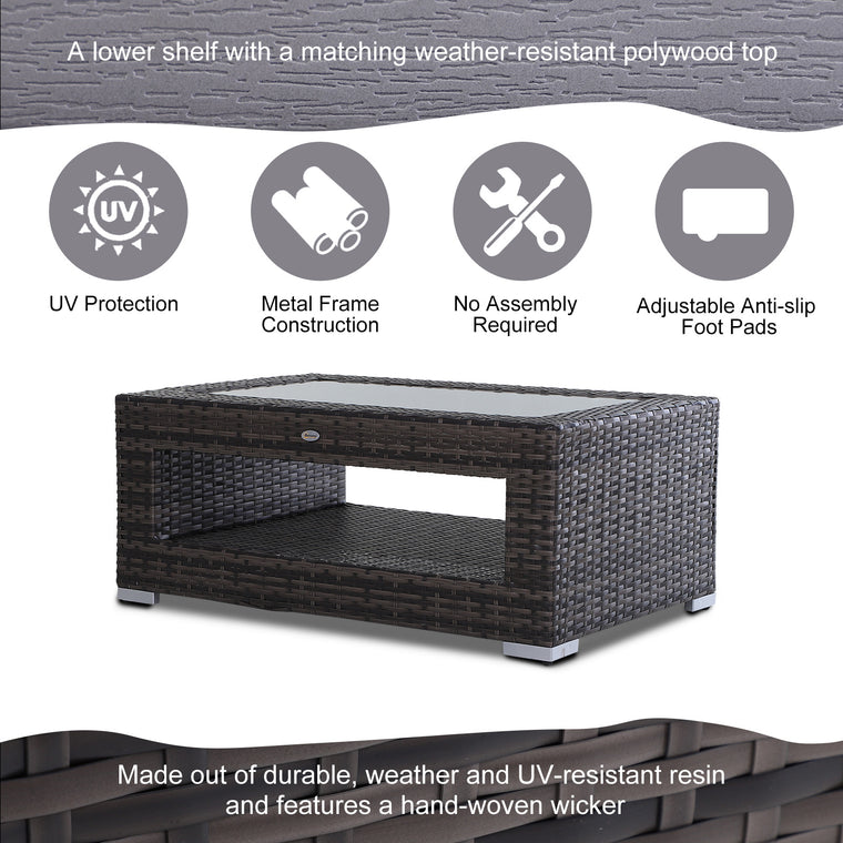 2-Tier Rattan Coffee Table with Glass Top