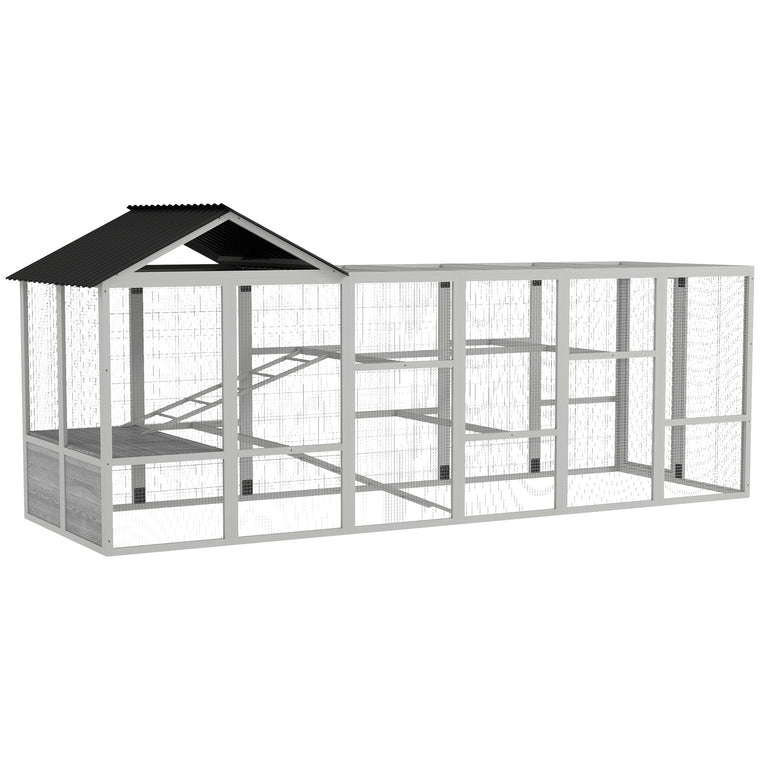142" Grey Wooden Chicken Coop with Run for 6-10 Chickens