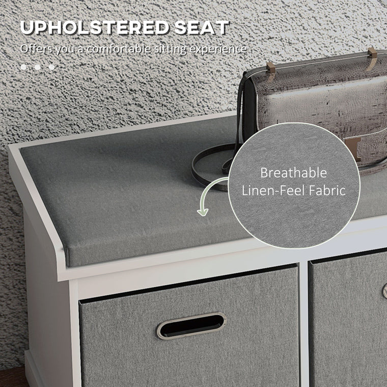 Cushioned Shoe Storage Bench with 2 Fabric Drawers - White