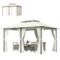 13' x 10' Soft-top Gazebo Patio Steel Canopy Portable Party Event with Double Canopy Roof, Curtains, Cream White