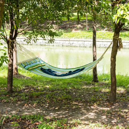 83" Double Outdoor Hammock Bed with Pillow - White Stripe