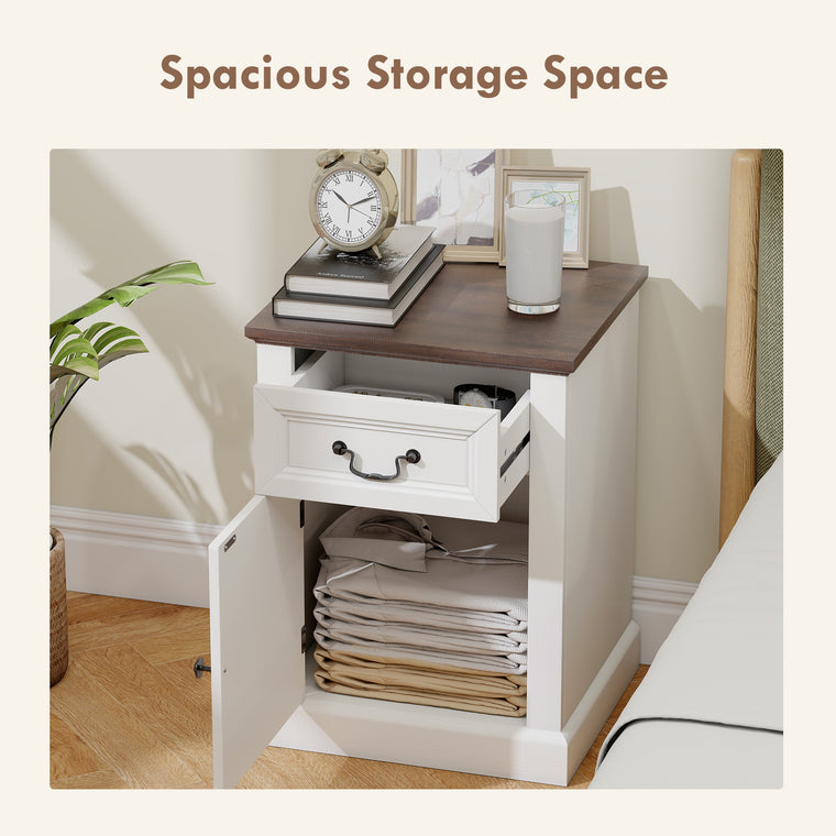 Set of 2 End Tables with Drawer and Cabinet - White