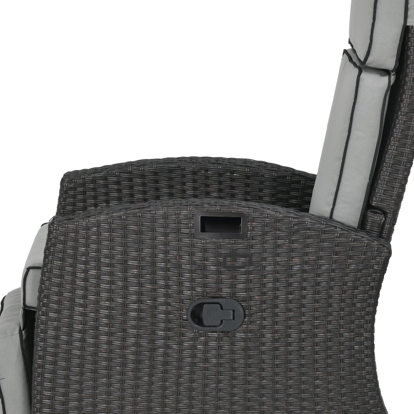 Outdoor Recliner Chair with Adjustable Backrest, Cushion, Side Tray, Black