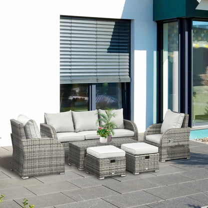 Light Grey 6-Piece Wicker Conversation Set with Sofa