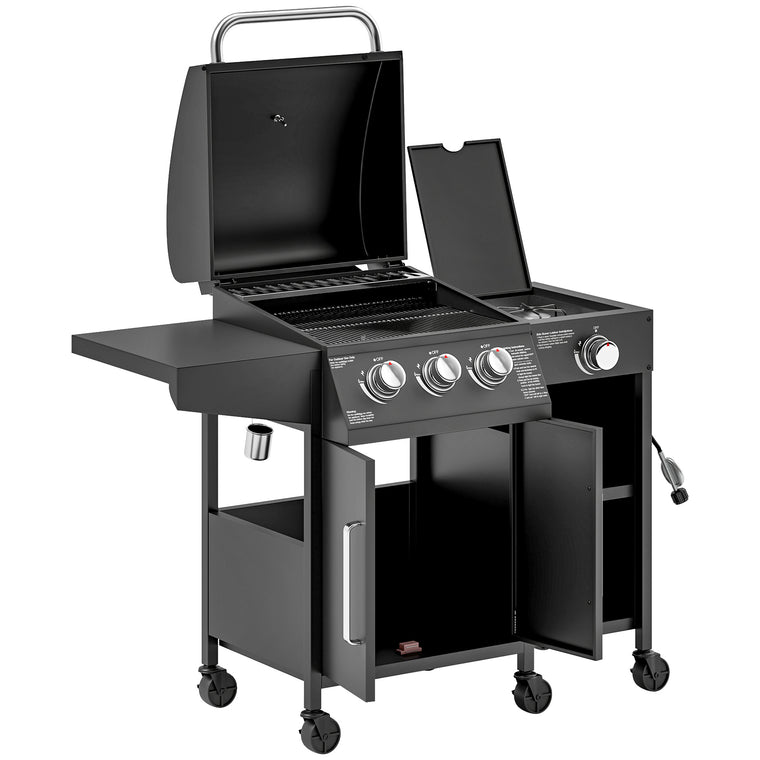 3-Burner Propane Gas Grill with Side Burner & Cabinet