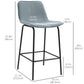 Bar Stools Set of 2, Upholstered Counter Height Bar Chairs, Kitchen Stools with Steel Legs