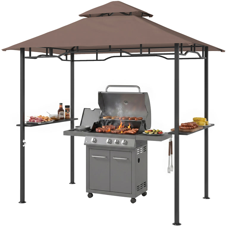 8' x 5' Coffee BBQ Grill Gazebo with Double-Tiered Canopy