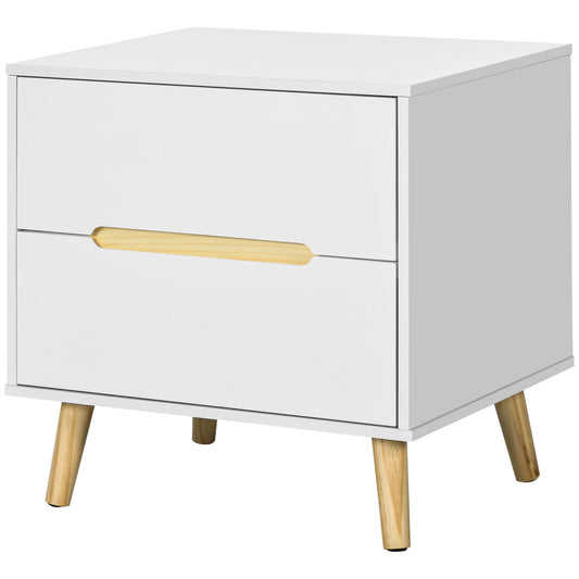 Nightstand with 2 Drawers and Wood Legs - White