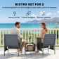 3 Piece Wicker Patio Furniture Set, Outdoor Bistro Set, Side Pockets, Mesh Seat, 2 Tier Glass Table, Cushions, Black