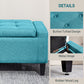 Storage Ottoman Bench, Linen Upholstered Bench with Tufted Design, Green