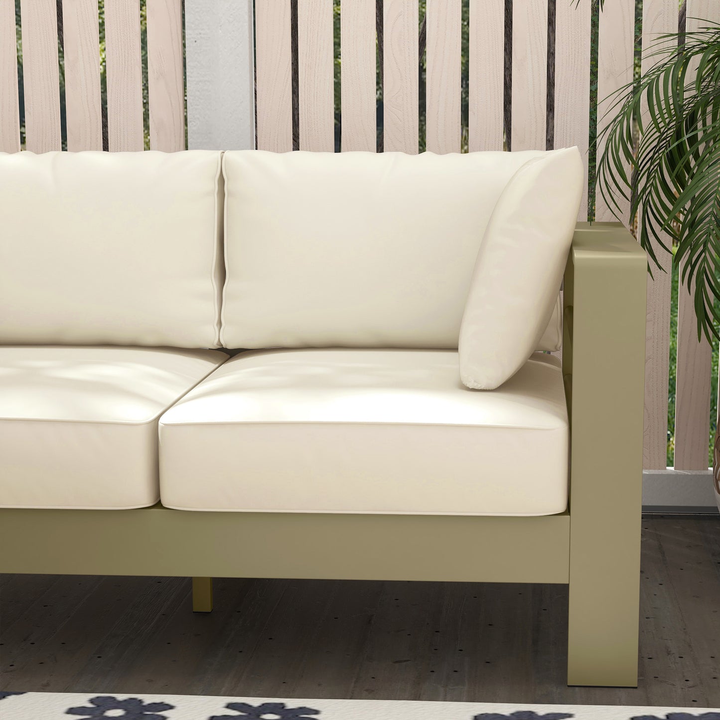 Patio Loveseat, Outdoor Seating for 2, Garden Sofa with Cushions, Wide Armrests, 54.3"x27.6"x24.6", Cream White