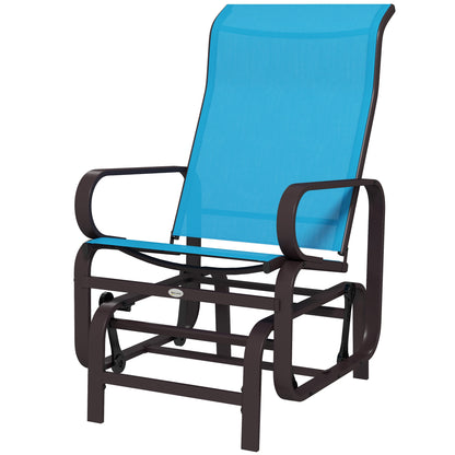 Patio Glider, Outdoor Glider Chair with Breathable Mesh Fabric for Patio, Yard, Porch, Brown - Blue