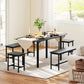 Extendable Dining Table Set, 5-Piece Dining Set for 4-6 with 2 Benches and 2 Stools for Small Spaces, Black