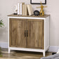 Farmhouse Sideboard, Storage Cabinet with 2 Doors and Shelves Kitchen, Living room, 30.9" x 15.4" x 30.9", Dark Oak