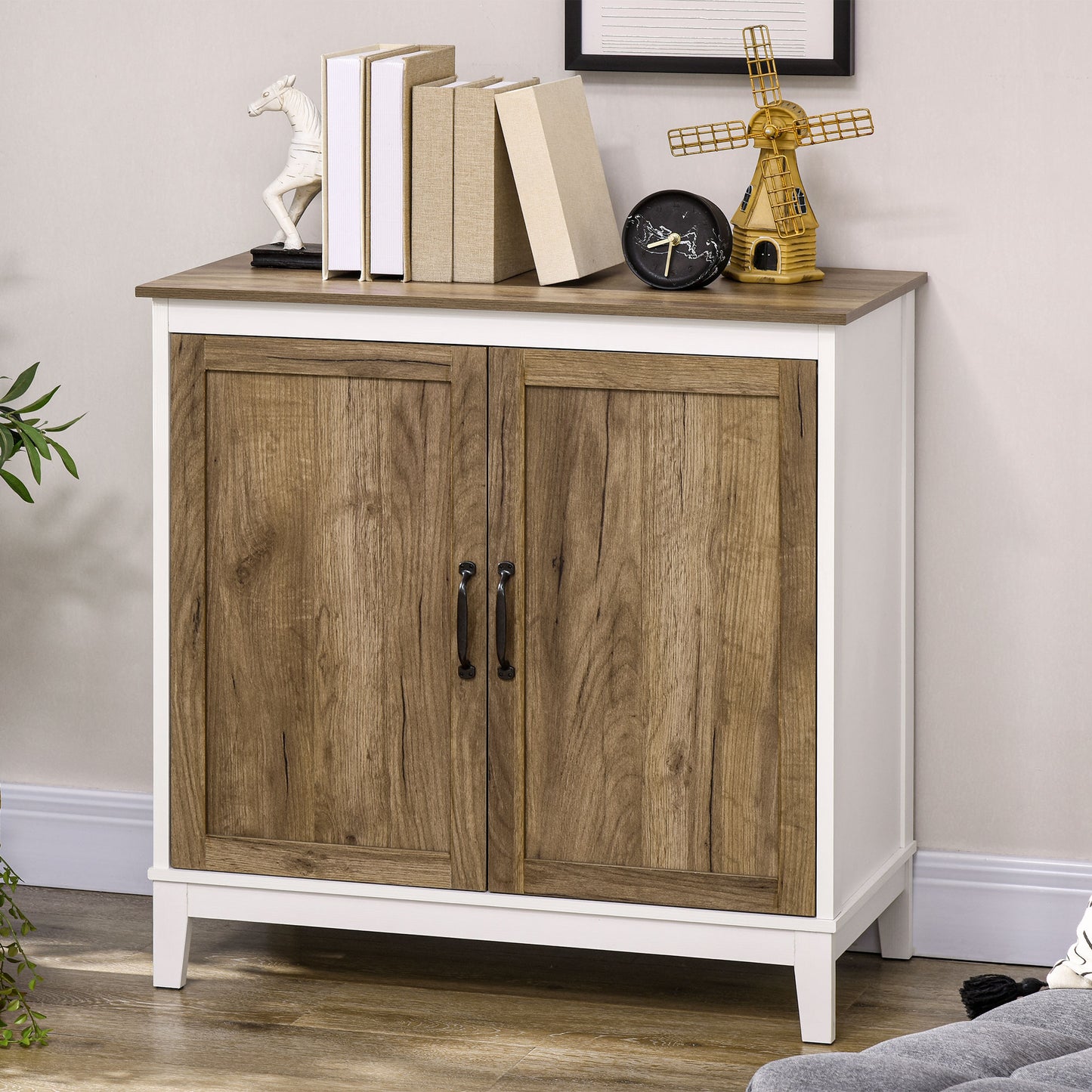 Farmhouse Sideboard, Storage Cabinet with 2 Doors and Shelves Kitchen, Living room, 30.9" x 15.4" x 30.9", Dark Oak