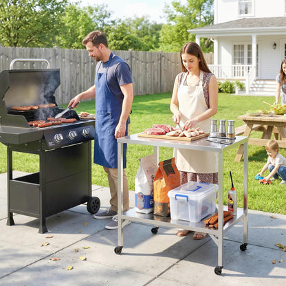 Stainless Steel Pizza Oven Stand with Shelf and Wheels