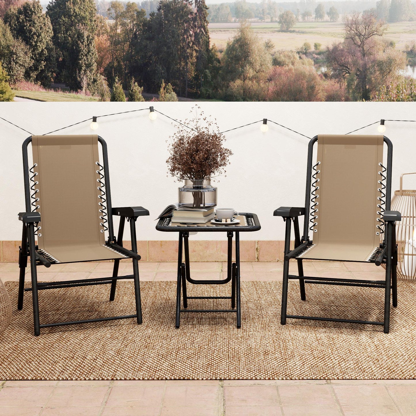 3 Pieces Patio Bistro Set, Outdoor Folding Table and Chairs Set, Metal Patio Furniture Set with Cup Holders