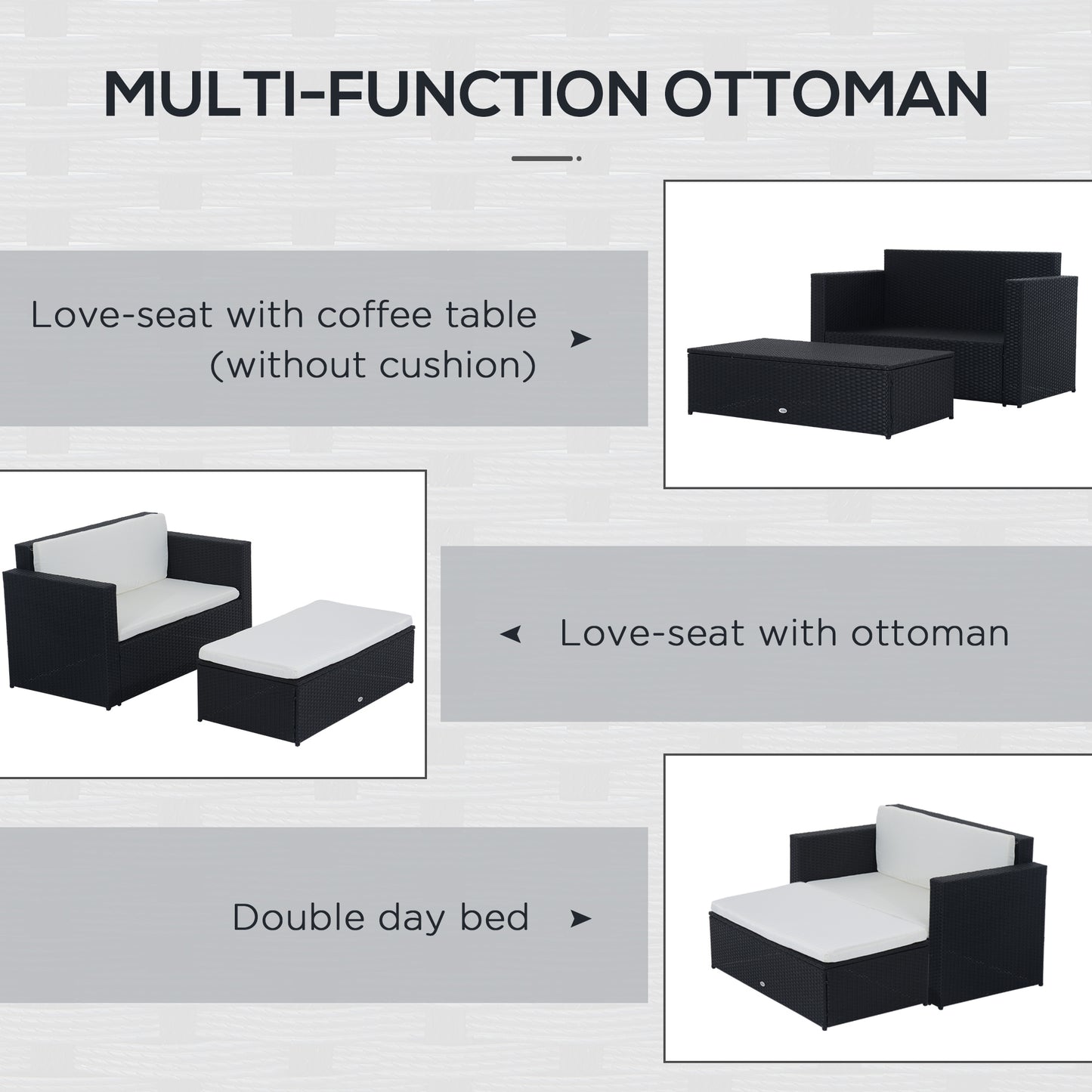2 Pieces Wicker Patio Furniture Set with Double Ottoman, Outdoor PE Rattan Conversation Set with Loveseat and Two Seat Ottoman, Cream White