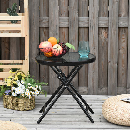 18" Round Folding Coffee Table with Glass Top