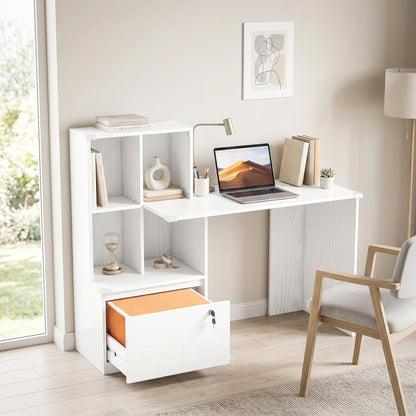 Computer Desk with Bookshelf and File Drawer - White Wood Grain