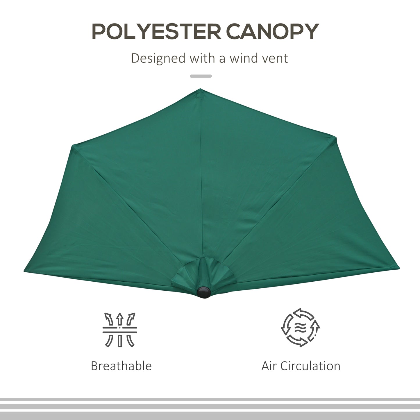 9ft Half Round Patio Umbrella, Outdoor Market Patio Table Umbrella Parasol with Crank Mechanism, 5 Ribs, Dark Green