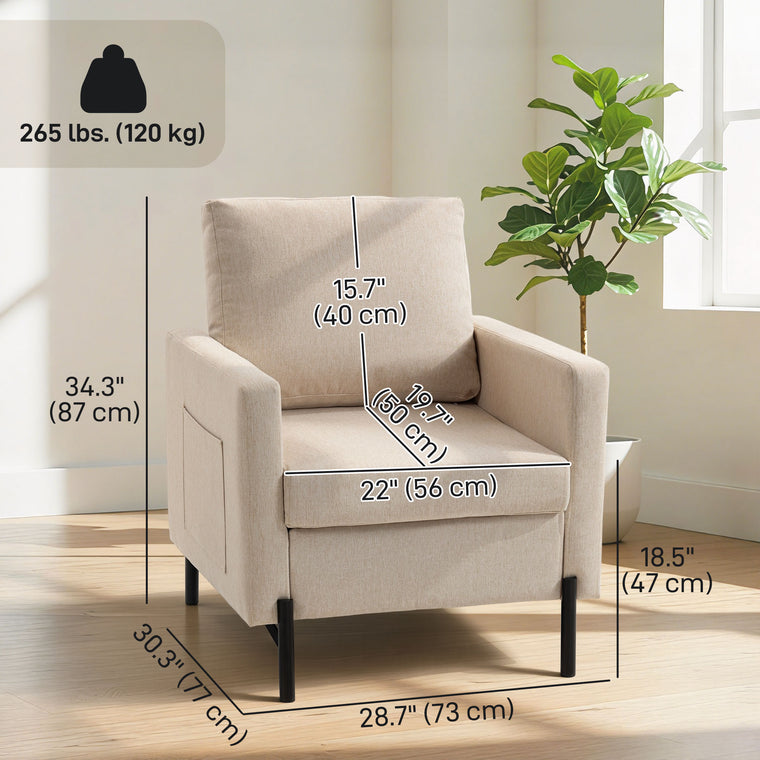 Upholstered Accent Armchair with Side Pockets