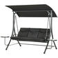 3-Seat Outdoor Swing Chair Steel Swing Bench with Adjustable Canopy & Coffee Tables & Cushion for Patio Garden, Black