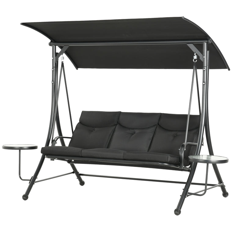 Black Steel Swing Bench with Adjustable Canopy and Table