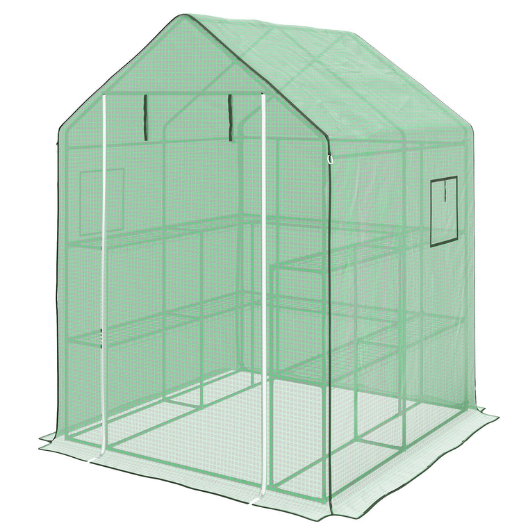 4.6' x 4.7' Portable Greenhouse with Flower Rack Shelves
