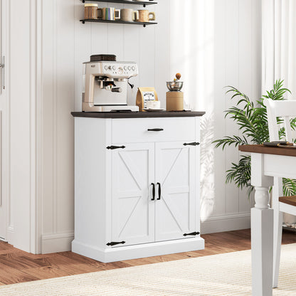 30" Farmhouse Buffet Cabinet with Barn Doors - White
