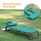Folding Outdoor Lounge Chair, Portable Reclining Beach Lounger with Face Hole, Detachable Pillow, 3-Position Adjustable Backrest, For Patio, Garden, Poolside, Green