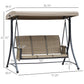 3 Person Porch Swing Outdoor Swing Chair with High Back Design, Side Pouches and Adjustable Canopy, Brown