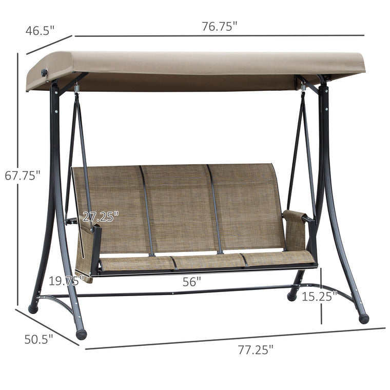 Brown 3-Person Porch Swing with High Back