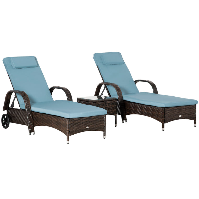 3-Piece Wicker Lounger Set with Table & 5-Level Backrest