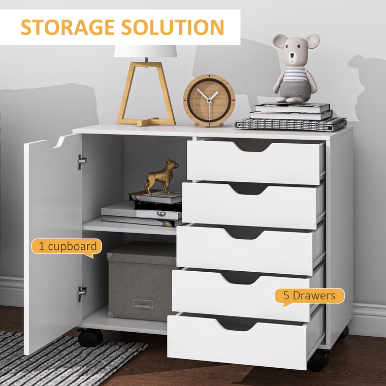 5-Drawer Mobile Filing Cabinet with Shelf - White